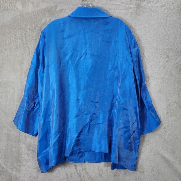 Ali Miles Shimmer Blue Collared‎ Button Front Jacket Career Work Office 2X Plus - Picture 2 of 10